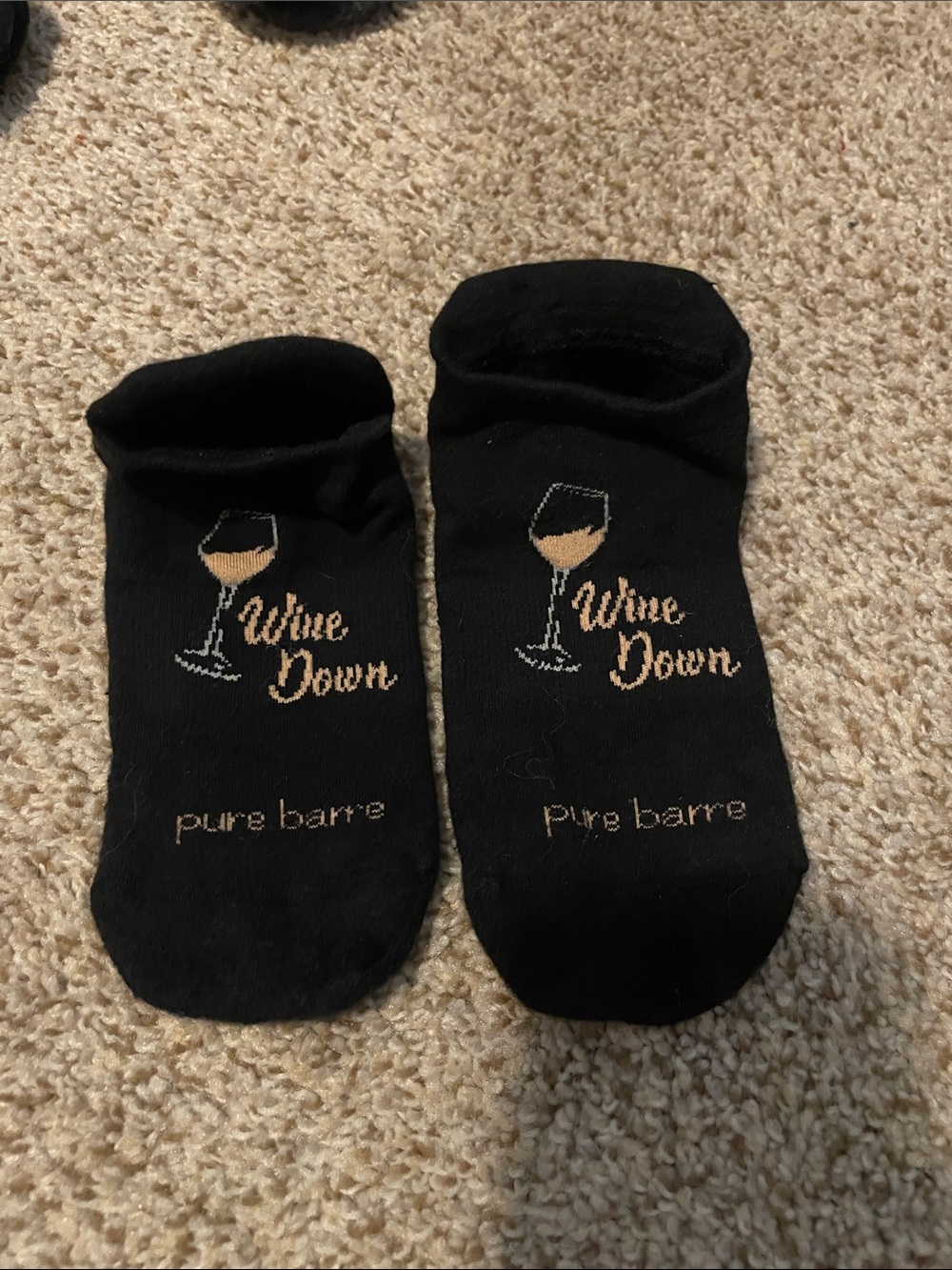 Pure Barre Black Grip No-Show Socks with peach Wine Glass Accent